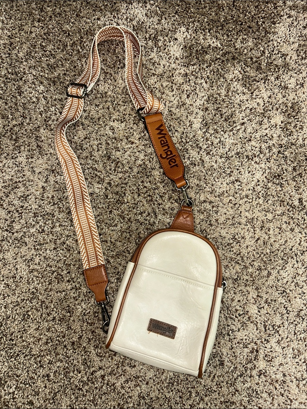 Wrangler Cream and Brown Crossbody Sling Bag with Branded Strap